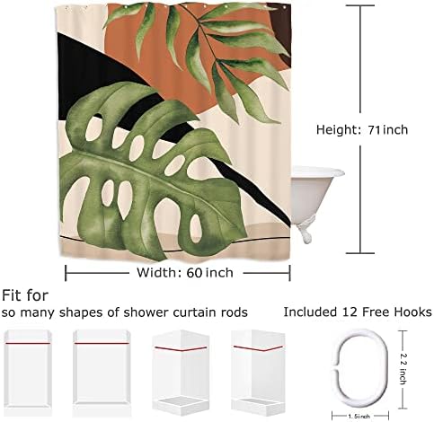 Yookeb Srednje stoljeće Sažetak kupaonica Tuš zavjesa 60W do 71h inča minimalistička vintage retro monstera tropska biljka estetska