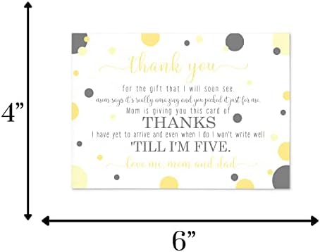 Žute zahvalnice za tuširanje za bebe unaprijed ispunjene bilješkom dječaka ili djevojčice-prilagođene kartice s omotnicama-recite hvala