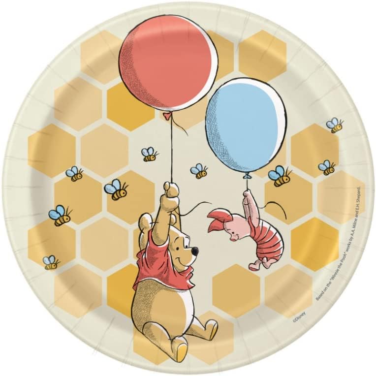Disney Winnie Pooh paket za opskrbu poslužuje 16: 7 desertne ploče šalice za salvete i naslovnica stola s rođendanskim svijećama