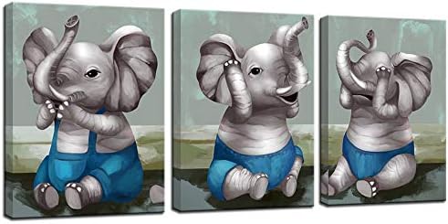 Vividhome 3 komada Slatka dječja slonova platna Slikanje otiske slonova bez zle Slušajte, pogledajte i govorite obrazovni plakat Moderna