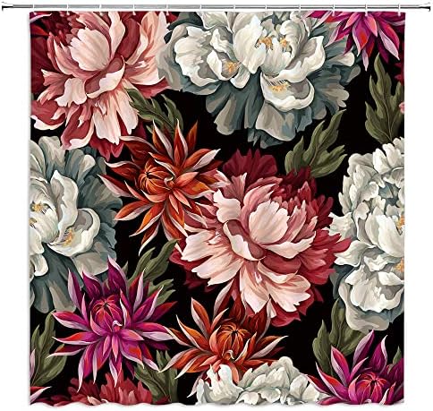 Wozawa crni boho cvjetni tuš zavjesa akvarel cvijet rustikalna ružičasta retro ruža božur božur vintage cvijet liši ženski dekor tkanine