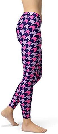 Satori Stylez Houndstooth gamaše ženske srednjeg struka ružičasta ljubičasta karirani uzorak za ispis hlače