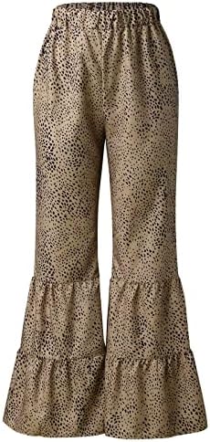Miashui vezne hlače za žene povremene žene leopard tiskani elastični srednji struk pokvareno zvono dno ležerne hlače zagrijavaju se