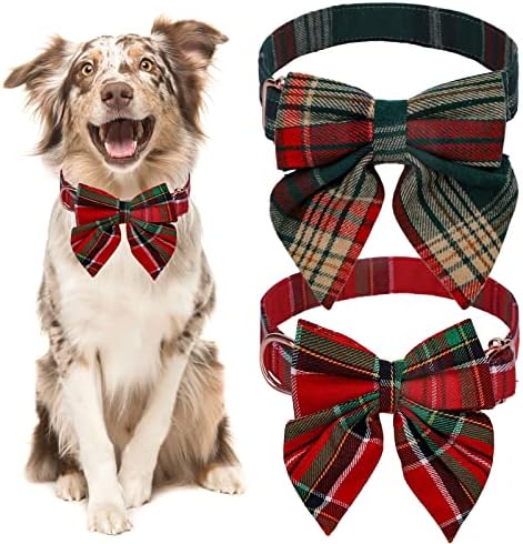 Whalin 2 pakiranje božićnih ogrlica za pse Crvene zelene karice za kućne ljubimce Slatka podesiva božićna ogrlica za pse s velikim