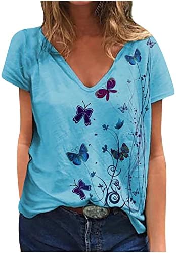 Ljetna ležerna majica za žene, šarene košulje s printom leptira, majice kratkih rukava U obliku slova u, široke bluze