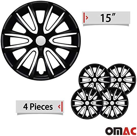OMAC 15 -inčni hubcaps za Volkswagen Jetta Black Matt i White 4 PCS. Poklopac naplataka na kotači