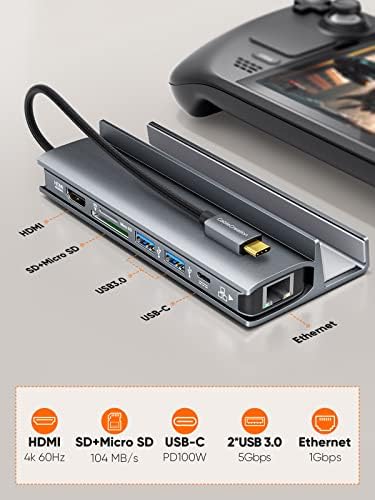 Više-port priključne stanice i stalak CableCreation USB C, kompatibilan sa Steam Paluba, USB adapter C 7 u 1 s HDMI, punjenja, Ethernet,