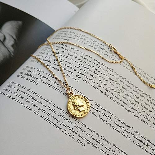 + Rezbareni zlatni novčić Privjesak Ogrlica za žene djevojke Sterling srebro 925 uzorak 18K pozlaćeni jednostavan okrugli lanac obožavanje
