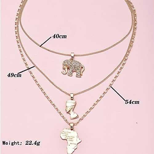 Šareni bling 3-slojna Karta Afrike kristalna ogrlica Choker slojeviti privjesak slon lanci i ogrlice zlatne gotičke egipatske kraljice