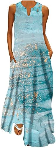 HGCCGDU Ljetna maxi haljina za žene 2023 Preveliki dugački zaređeni Sundress v vrat bez rukava Sundress haljina s džepovima
