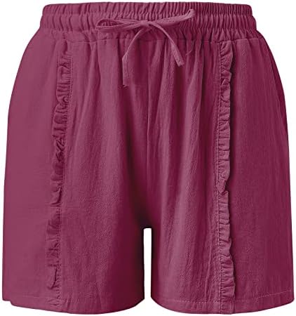 Pamučne lanene kratke hlače za žene elastično visoki struk Bermuda u boji Bermuda Labave ljetne ljetne hlače s džepovima