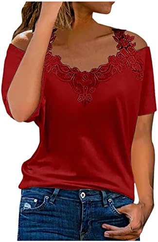 T majice za žene 2023 Ljetni V-izrez casual čipkasta kukičana solidna kaims dresy bluza kratka rukava elegantni vrhovi tunika