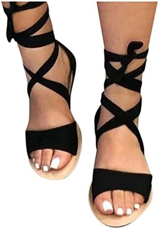 Masbird sandale za žene Drvane ljetne čipke up, haljina za vezanje ravno udobno otvoreni nožni prst rimski naramenica casual plaža