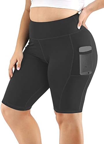 UOOHAL ženske joge kratke hlače plus veličine visoki struk vježbanja biciklističke kratke kratke hlače za kontrolu trbuha bočni džepovi