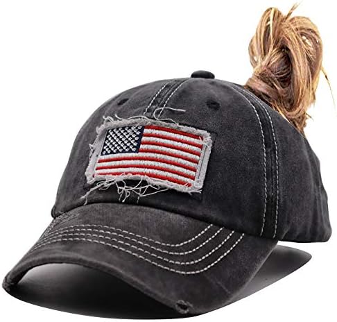Manmesh Hatt Women American Flag konjski šešir, vez podesivi oprani uznemireni neuredni baseball kapica ...