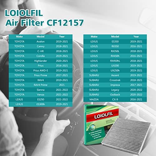 Looliolfil CF12157 Zamjena filtra zraka za kabinu za Camry Rav4 Corolla RX350 Prius C-HR ES350 Avalon CX-9 ES300H RX450H 2 Paketi