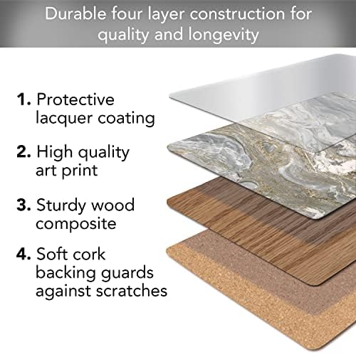 Cala Home Quartz Dekorativna tvrda ploča s leđima na leđima placete 4 pakiranje proizvedeno u SAD -u tolerantan i lako briše čiste