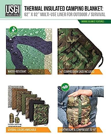 USGI Industries Vojni Woobie pokrivač | Toplinski izolirani pokrivač za kampiranje, Poncho Liner | Velika, prijenosna, izolacija, otporna