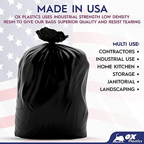 Ox plastika vrećice za smeće kante - kapacitet 60 galona i debljina 2 mil. Extra teška čvrstoća - veliko smeće, nepropusno i izdržljivo,