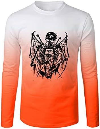 XXBR majice za Halloween za muške duge rukave All Saints Day Skeleton Print gradijent majice mišića mišića vitki fit majice